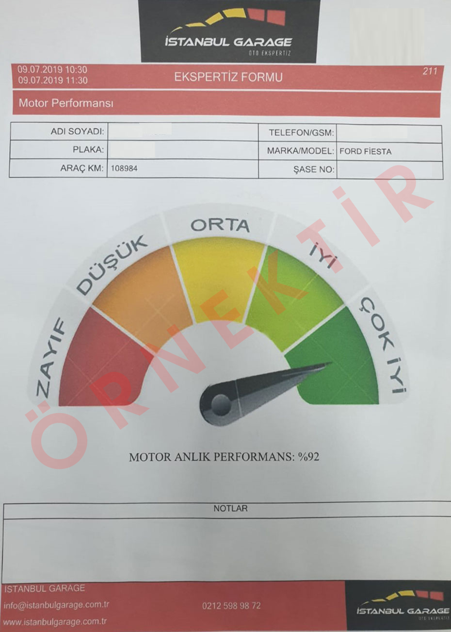 Oto Ekspertiz Raporu Fiyat Bilgisi, Rapor Örneği