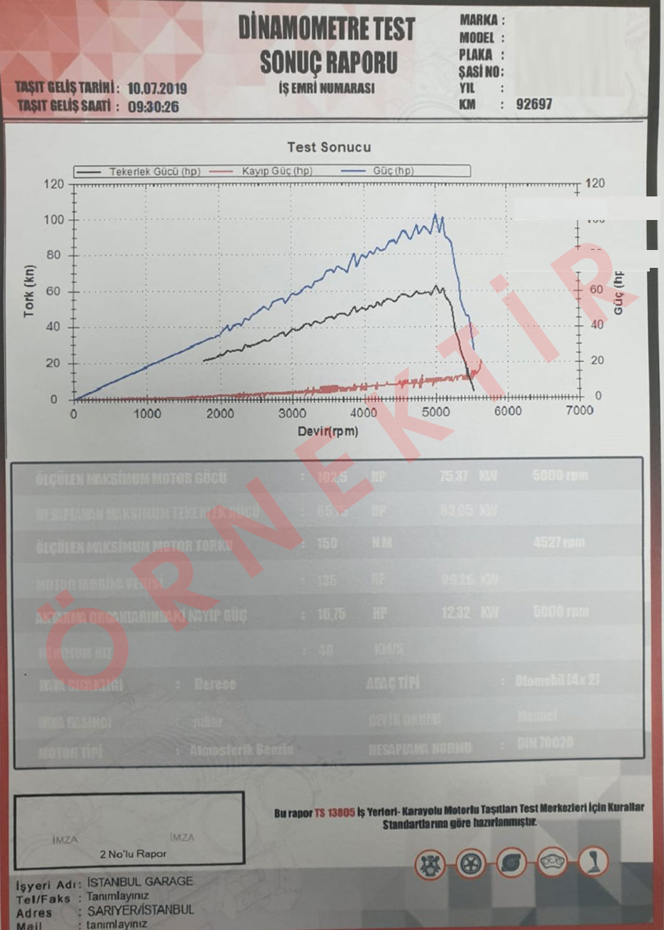 Oto Ekspertiz Raporu Fiyat Bilgisi, Rapor Örneği